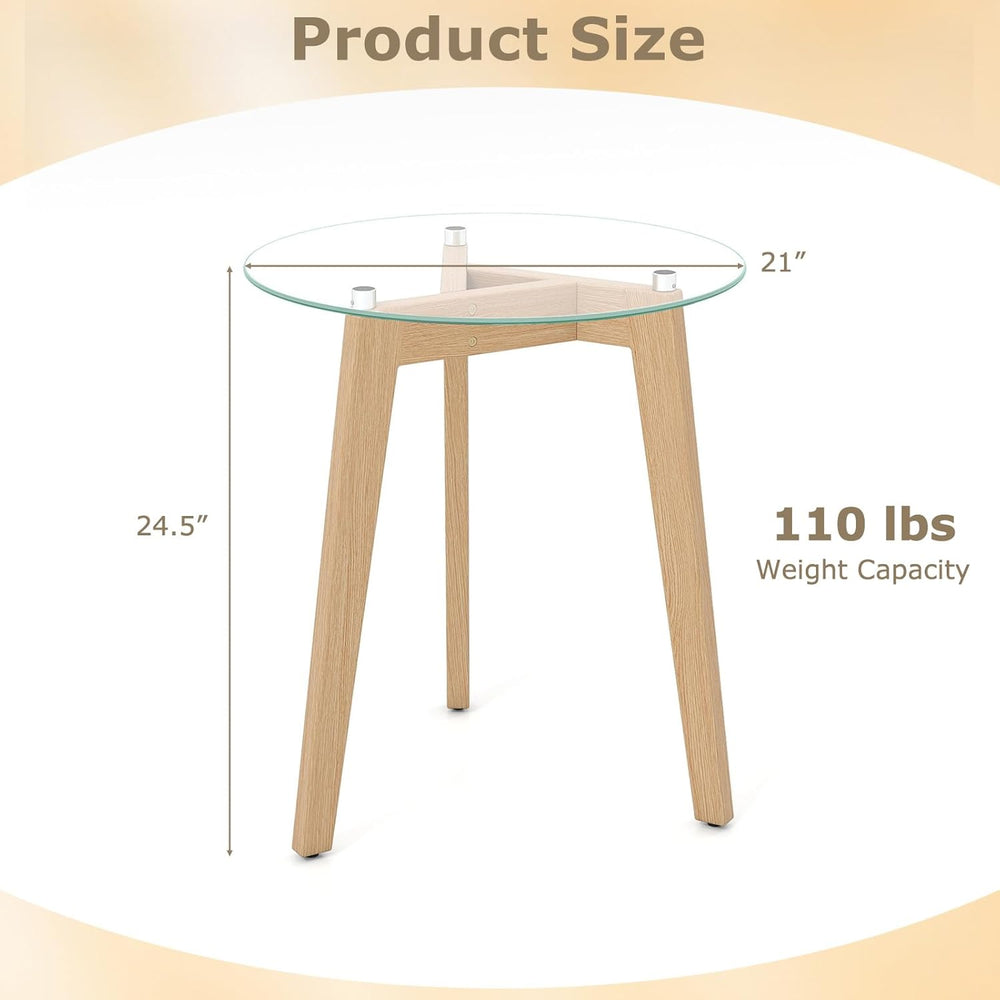 GOFLAME Glass End Table, 21” Round Couch Sofa Side Table with Solid Rubber Wo...