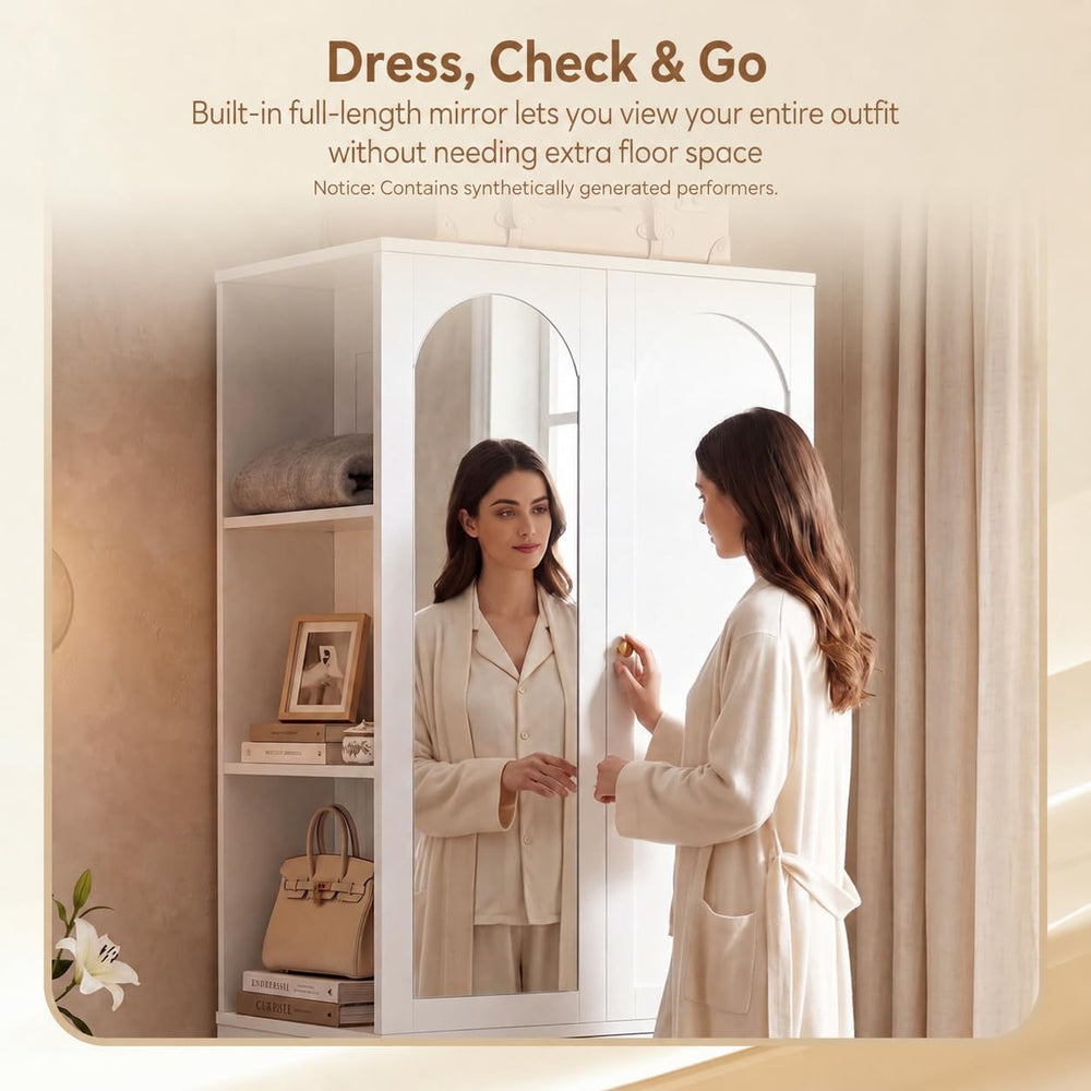 LIKIMIO Armoire Wardrobe Closet with Full Length Mirror, 3 Open Shelves | 71&...
