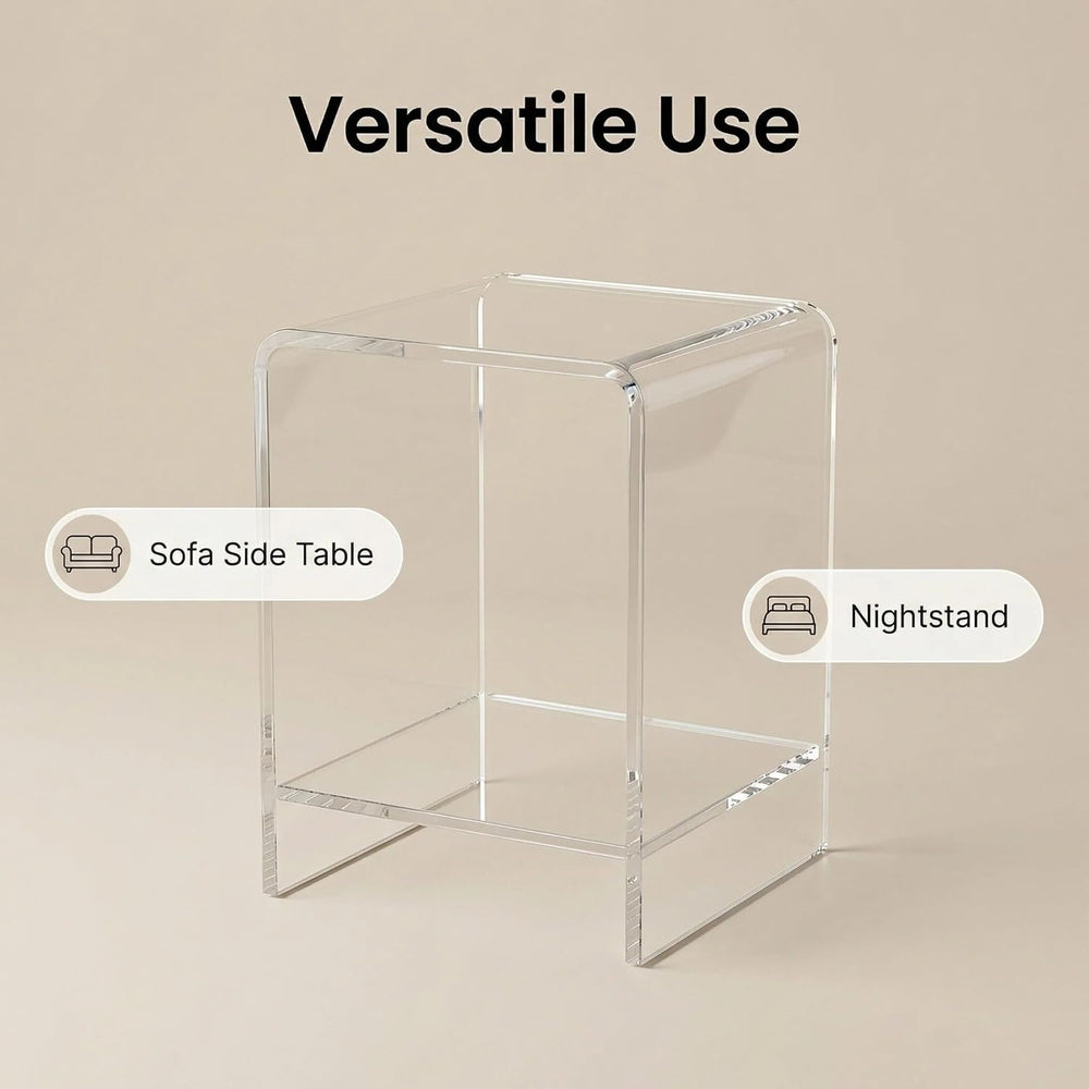 Clear Acrylic End Table/Nightstand,22" H Sleek and Durable Bedside Stora...