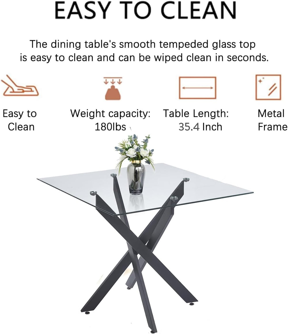Square Dining Table for 4, 36" Modern Glass Kitchen Dining Room Table wi...