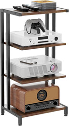 X-cosrack 16.5" Small 4-Tier AV Media Stand,Narrow Version Wooden Corner Shelves Stereo Cabinet Audio Rack Stand Tower Perfect for Small DVD Players Game Console TV Box Cable Box WiFi Router