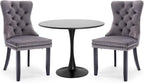 3-Pieces Dining Sets, 31.5" Round Dining Table Set with 2 Velvet Upholstered Dining Chairs,Wooden Legs Design for Kitchen Dining Room Apartment Small Space(1 Black Table with 2 Grey Chairs)