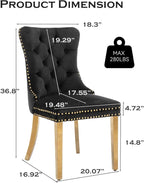 Velvet Upholstered Dining Chairs Set of 4, Modern Style Kitchen Side Chairs with Nailhead Trim and Gold Plated Leg, Metal Pulling Ring for Dining Room Living Room(Black,Set of 4)