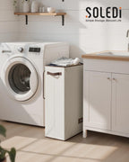 SOLEDI Slim Laundry Hamper with Lid, Narrow Laundry Basket with Removable Bags, Dirty Clothes Hamper with handle, Small Hamper perfect for Laundry room, Bathroom, Bedroom, Small spaces. 70L Beige