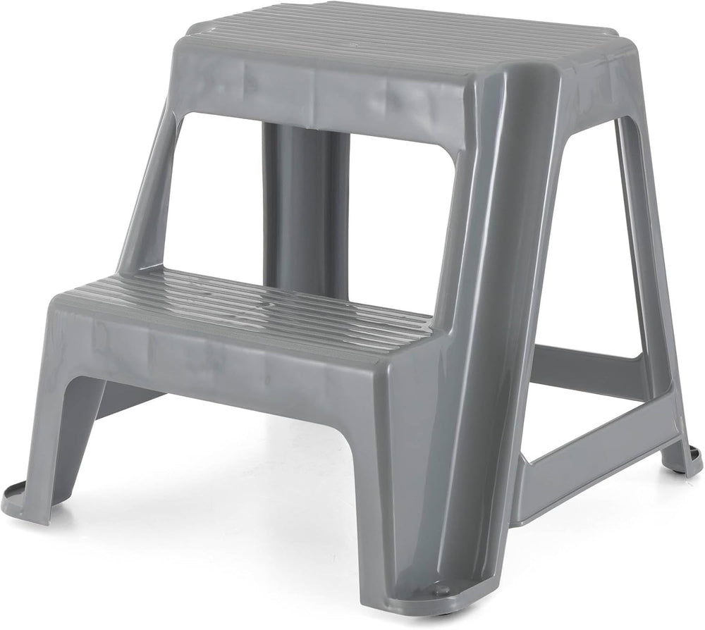Gracious Living 16-Inch Tall Plastic 2-Step Stool, Gray, 4 Pack | Portable Du...