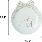 COLLECTIVE HOME - Personalized Initial Ceramic Jewelry Tray with Bow, Christmas Gift Ideas for Women, Small Gift for Girlfriend Wife, Ring Holder, Earrings Dish, Birthday Gift for Her (U)