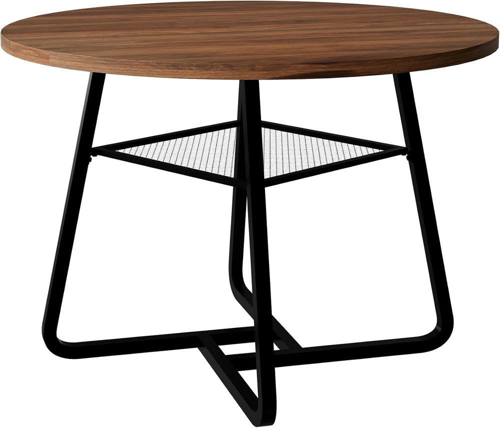 Round Dining Table for 4 People, 43.3 Inches Dining Room Table with Metal Bas...