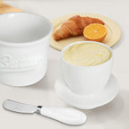 Ceramic Butter Crock with Lid & Spreader Knife, Butter Keeper - Ideal Butter Storage & Countertop Butter Dish, White