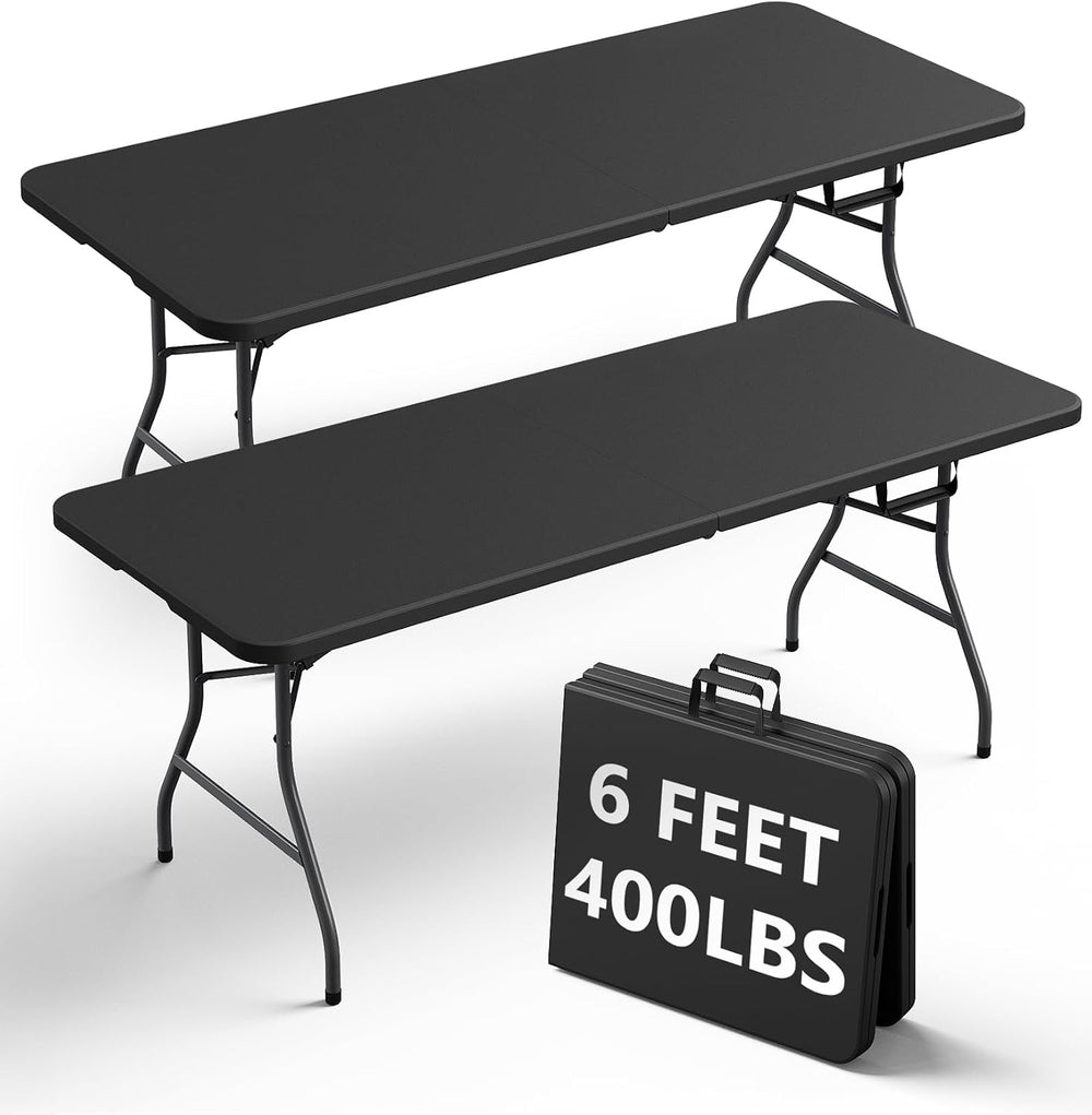 Folding Table 2 Pack, 6FT Heavy Duty Plastic Table with Handle, Foldable&...