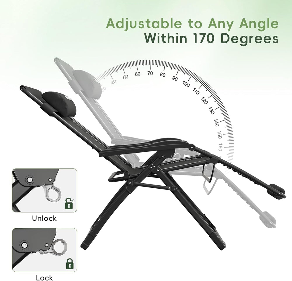 Amopatio Oversized Zero Gravity Chair XXL 33Inch Reclining Camping Lounge Cha...