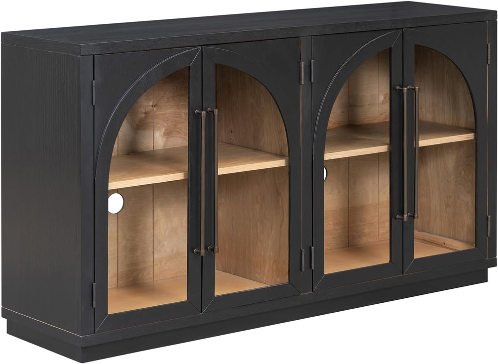 Large Arched Kitchen Sideboard, Wooden Storage Cabinet with Glass Doors with ...
