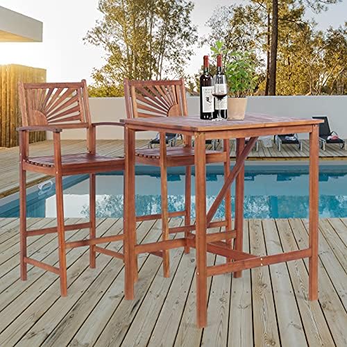 COSTWAY 3PCS Bar Table Set, Outdoor Acacia Wood Dining Set