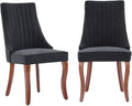 Dining Chairs Set of 2,Comfy Fabric Upholstered Accent Chairs for Kitchen Living Room,Channel Tufted Dining Room Chairs with Curved Solid Wood Legs(Black)