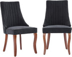Dining Chairs Set of 2,Comfy Fabric Upholstered Accent Chairs for Kitchen Living Room,Channel Tufted Dining Room Chairs with Curved Solid Wood Legs(Black)