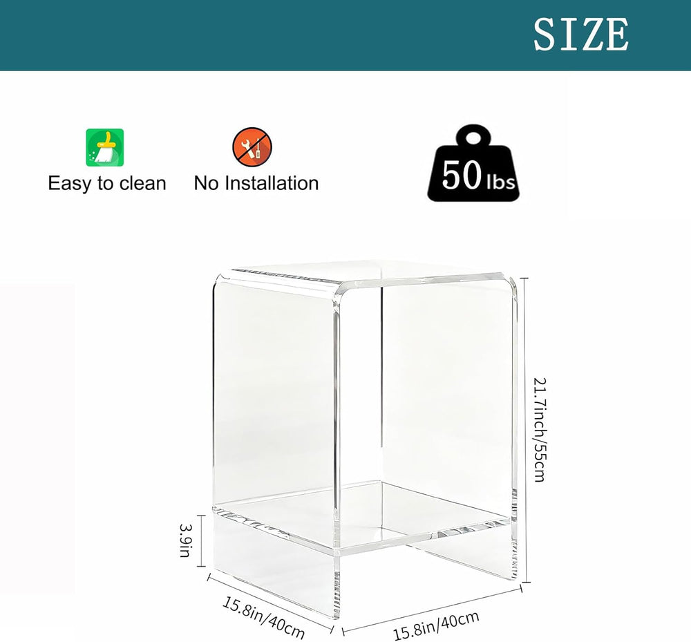 Clear Acrylic End Table/Nightstand,22" H Sleek and Durable Bedside Stora...