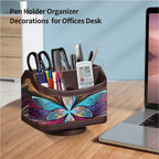 PUSU 360°Rotatable Remote Control Holder, PU Leather TV Remote Holder Caddy for Table, Bright and Colorful Art Supply Organizer Pen Holder, Multi-Functional Desk Organizer Living Room Office Decor