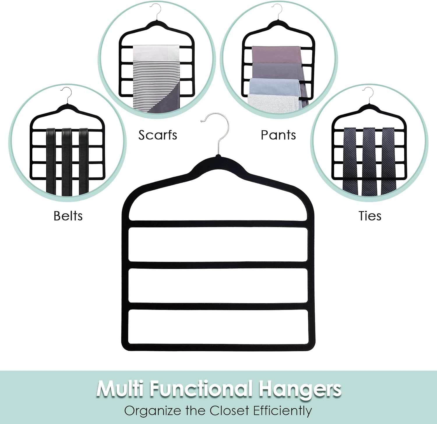 Velvet Hangers Space Saving Non Slip Pant Velvet Hangers, DUDUCOFU 8 Pack Black Multi Layer Clothes Hangers Closet Organizer for Pants Trousers Scarf