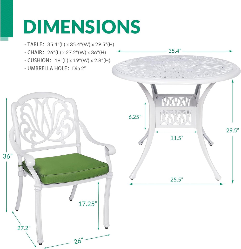 VIVIJASON 5-Piece Patio Furniture Dining Set, All-Weather White Cast Aluminum...