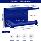 Tindbea Toilet Paper Holder with Shelf Adhesive or Screw Wall Mounted Toilet Paper Roll Dispenser Storage, Stainless Steel Bathroom Shelf Holder Accessories (Klein Blue)