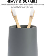 Matte Gray Toothbrush and Toothpaste Holder and Cup for Bathroom Vanity and Countertop, Round Organizer for Electric Toothbrushes, Floss, Razors, Cotton, and Mouthwash
