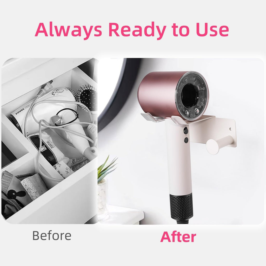 Hair Dryer Holder, HairDryer Holder Wall Mounted, Self Adhesive Blow Dryer Holder, Stainless Steel Hair Dryer Holder, Hairdryer Holder for Bathroom White