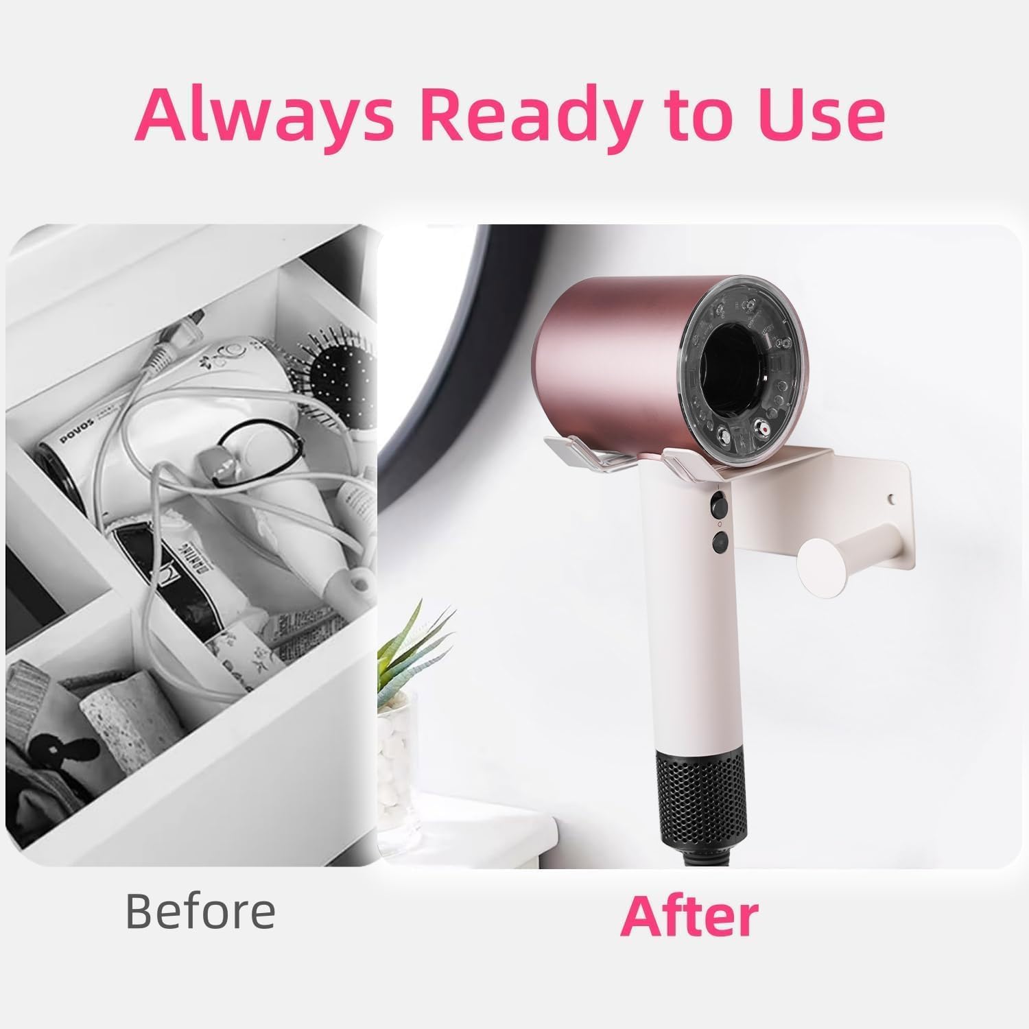 Hair Dryer Holder, HairDryer Holder Wall Mounted, Self Adhesive Blow Dryer Holder, Stainless Steel Hair Dryer Holder, Hairdryer Holder for Bathroom White