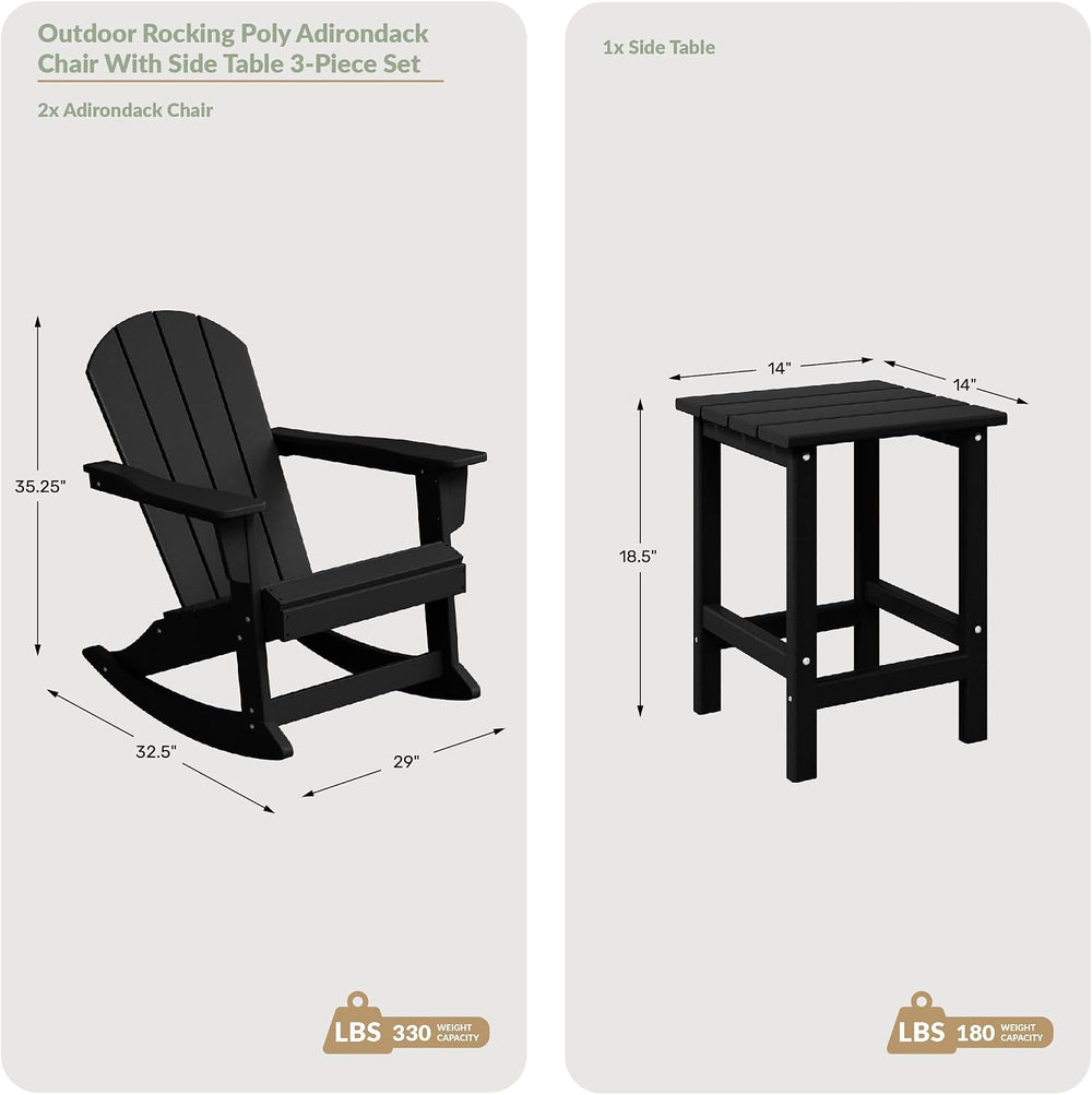 WestinTrends Malibu 3-Piece Set Outdoor/Patio Poly Adirondack Rocking Chairs ...