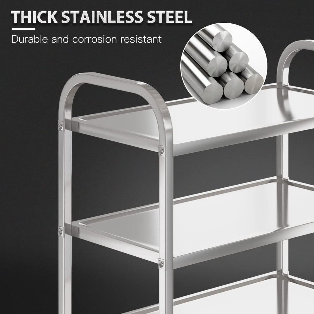 3 Shelf Stainless Steel cart,400 lbs,1MM Thick，Serving cart with Wheels, Household, Service Trolley,360°Rotation Storage Shelf with Locking Wheels 29.5 * 15.7 * 37.4'' L*W*H S.