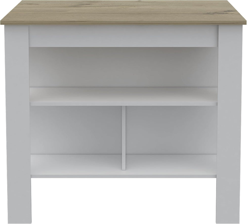 Surface Kitchen Island with Three Concealed Shelves | Tabletop with silver na...