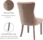 Upholstered Dining Chairs Set of 4, Velvet Dining Room Chairs with Back Ring Pull Trim and Solid Wood Legs, Tufted Wingback Kitchen Chair Perfect for Dining Room,Living Room,Kitchen(Khaki)
