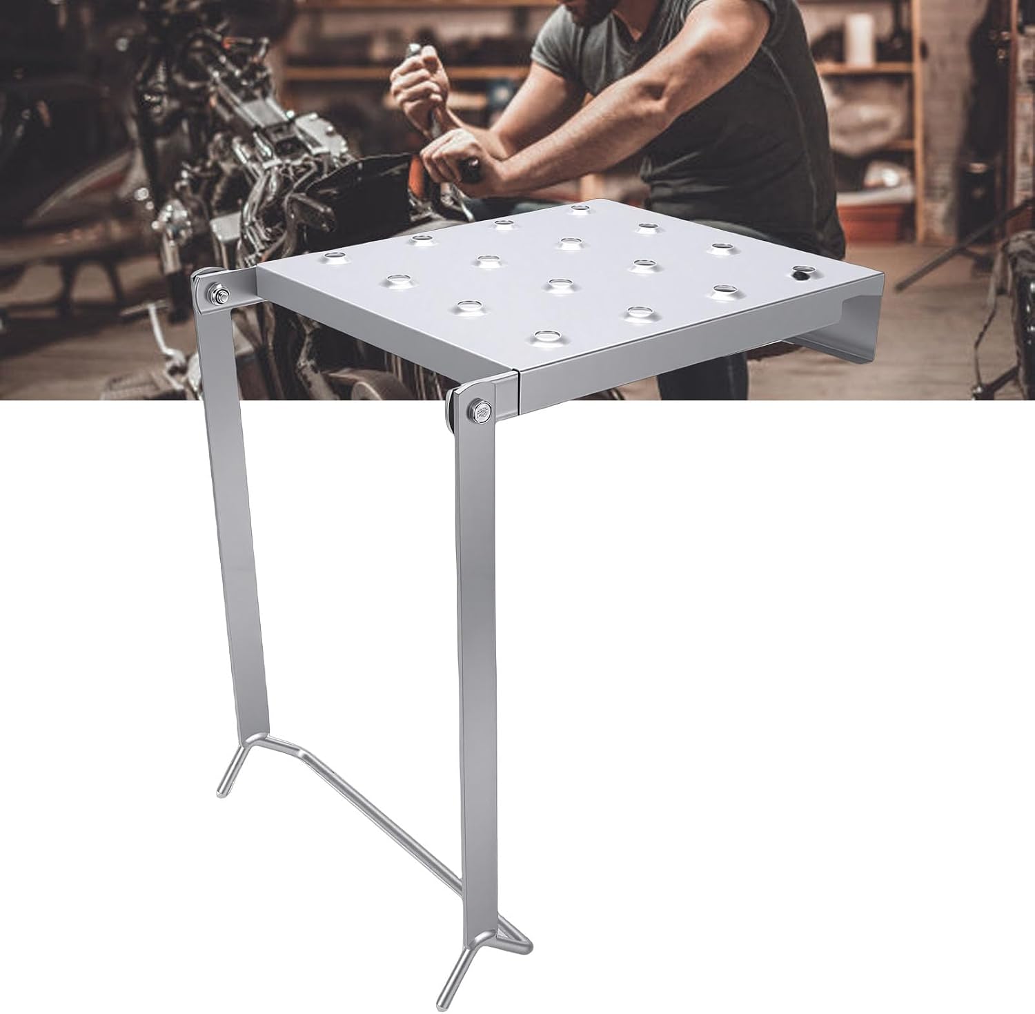 ZJchao Folding Ladder Platform Multi Purpose Shelf A Frame Design Iron Work Stand Table with Foldable Sturdy for Home Office Space Saving (Iron)
