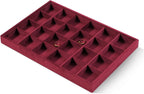 Velvet Stackable Jewelry Display Tray, 24 Grid Earring Ring Storage Tray, Drawer Divider Jewelry Accessories Organizer Plate (Red)