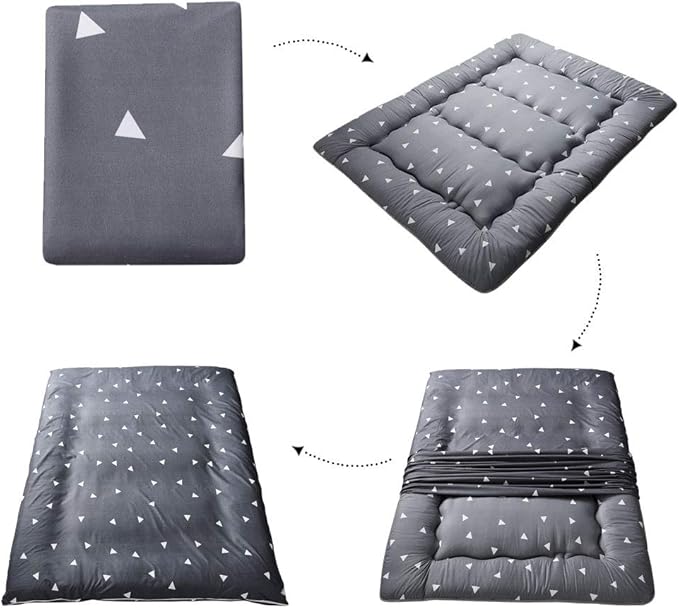 MAXYOYO Japanese Floor Mattress Futon Mattress, 4" Thicken Tatami Mat Sleeping Pad Foldable Roll Up Mat Boys Girls Dormitory Pad Kids Floor Lounger Pillow Bed, Charcoal Grey, Queen Size