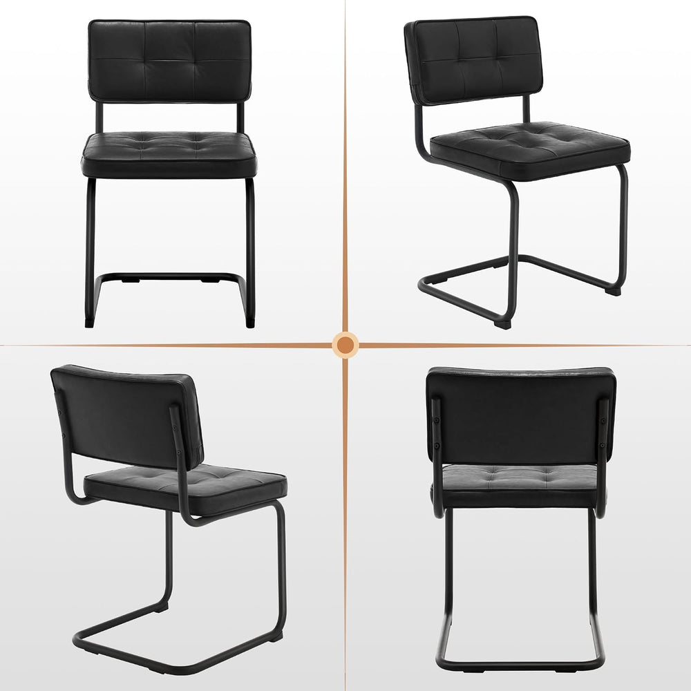 Zesthouse Industrial Metal Dining Chairs Set of 4, Upholstered Faux Leather K...