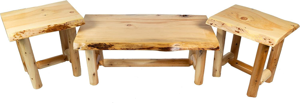 Log Coffee and End Table Set of 3 - Rustic Furniture - Living Room Furniture ...