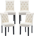 PU Leather Dining Chairs Set of 4, Farmhouse Upholstered Kitchen Chairs Modern Accent Chairs Wood Parsons Side Chairs for Bedroom/Living Room/Resturant, Cream