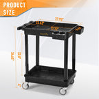 ELAFROS Heavy Duty 2-Shelf Utility Cart, 28x19 Inch, 330 lbs Capacity, Industrial Plastic, Locking Swivel Wheels - Multipurpose Service Rolling Cart for Home, Office, Industrial Use