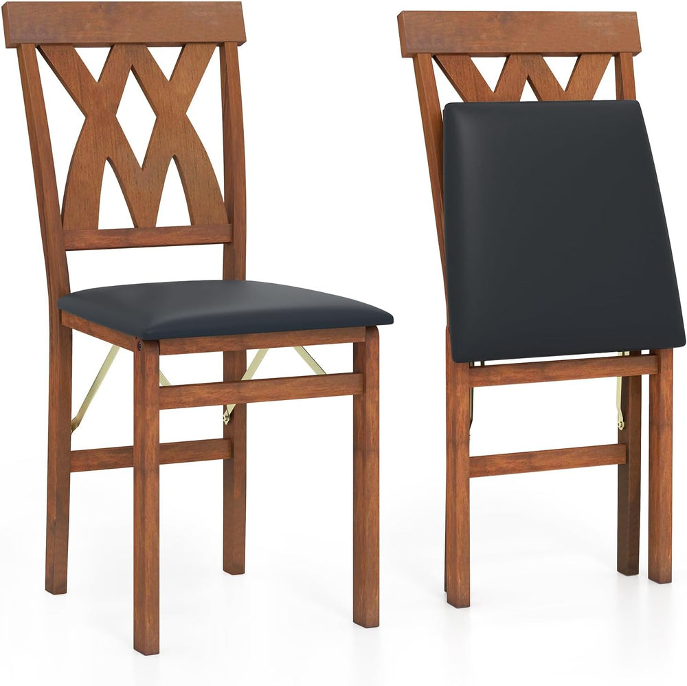 GIANTEX Folding Dining Chairs Set of 2, Farmhouse Upholstered Kitchen Chair |...