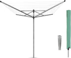 Brabantia Lift-O-Matic Outdoor 4 Arm Clothesline (197 ft/Ø 1.8") Height Adjustable, Folding Clothes Drying Rack + Ground Spike & Cover (Gray)