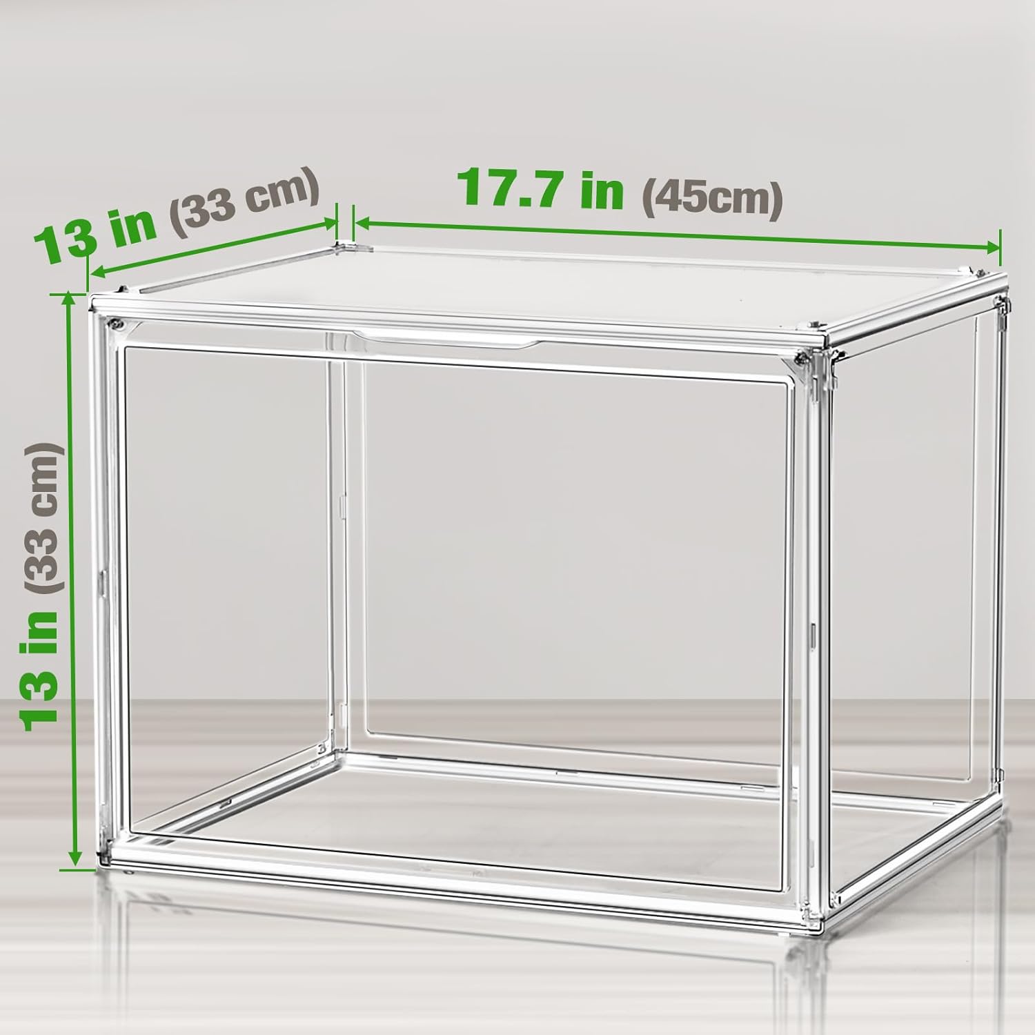 XXX-Large Extra Large Acrylic Display Case 17''x13''x13'' Transparent Shoe Display Case Sneaker Bag Organizer Clear Stackable Boot & Shoe Boxes Large Showcase for Helmet, Handbag, Figures Collectibles