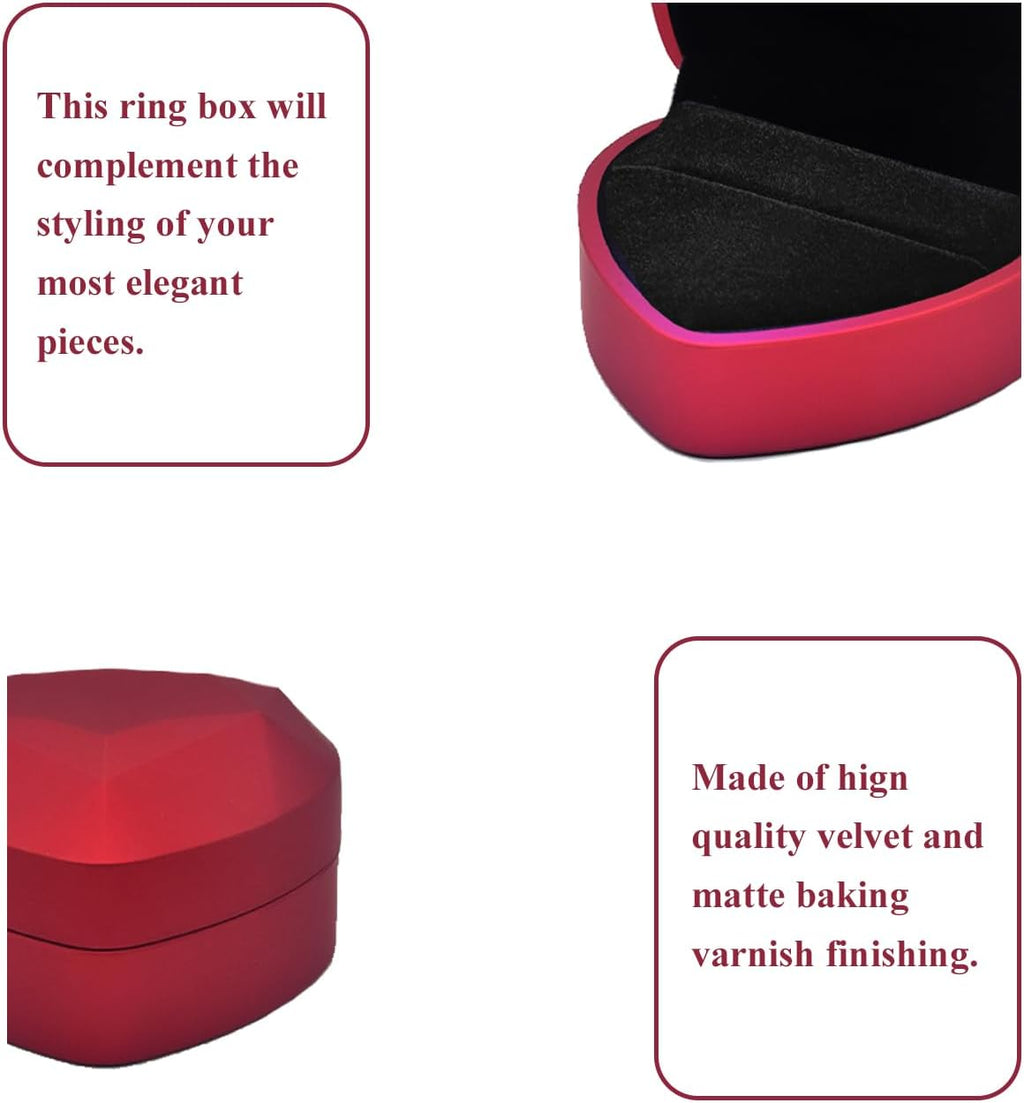 LED Lighted Ring Box, Heart Shaped Red Engagement Ring Case | Perfect for Wedding, Proposal, Anniversary, Ceremony, and Gift Giving, Light Up Every Sparkle, Protect The Jewelry