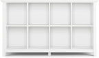 SIMPLIHOME Acadian Console Table - 57 Inch Wide Solid Wood 8-Cube Storage Sofa Table in White, Transitional Storage Unit for Living Room or Bedroom with Grooved Side Panels and Tapered Legs
