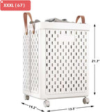 UAK Laundry Basket with Wheels, Collapsible Plastic Laundry Hamper with Handle, Foldable Laundry Basket Organizer for Laundry and Bathroom (Snow White, XXXL)