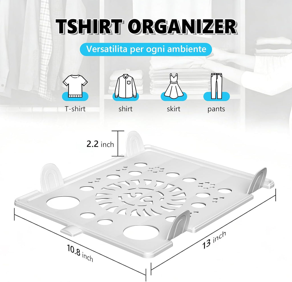 10Pcs Stackable Closet Organizer & Shirt Folding Board Bundle | Space-Savin Closet Organizers and Storage , Foldable ,Ideal for Tshirts ,Sweater ,Pants Storage in Bedroom and Dormroom White