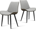 Dining Chairs Set of 2, Leather Modern Kitchen & Dining Room Chairs, Comfortable Upholstered Kitchen Chairs with Metal Legs Armless Side Chairs for Kitchen Restaurant, Light Grey & Dark Grey