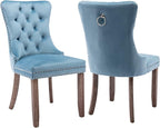 Upholstered Dining Chairs Set of 2, Velvet Dining Room Chairs with Back Ring Pull Trim and Solid Wood Legs, Tufted Wingback Kitchen Chair Perfect for Dining Room,Living Room,Kitchen(Light Blue)