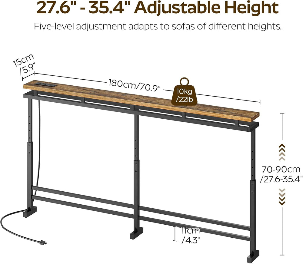 YATINEY 70.9" Behind Couch Table with LED Lights, Narrow Console Table w...