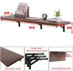 IAE Wall Mounted Folding Table with Pine Wood,55" x 16" Floating Wall Desk,Laundry Folding Table with Shelf Brackets,Fold Down Desk Shelf,Folding Workbench for Home,Dining,Laundry Room,Kitchen,Brown