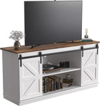 JUMMICO TV Stand for 65 Inch TV, Entertainment Center with Storage Cabinets and Sliding Barn Doors, Mid Century Modern Media TV Console Table for Living Room Bedroom (Bright White)