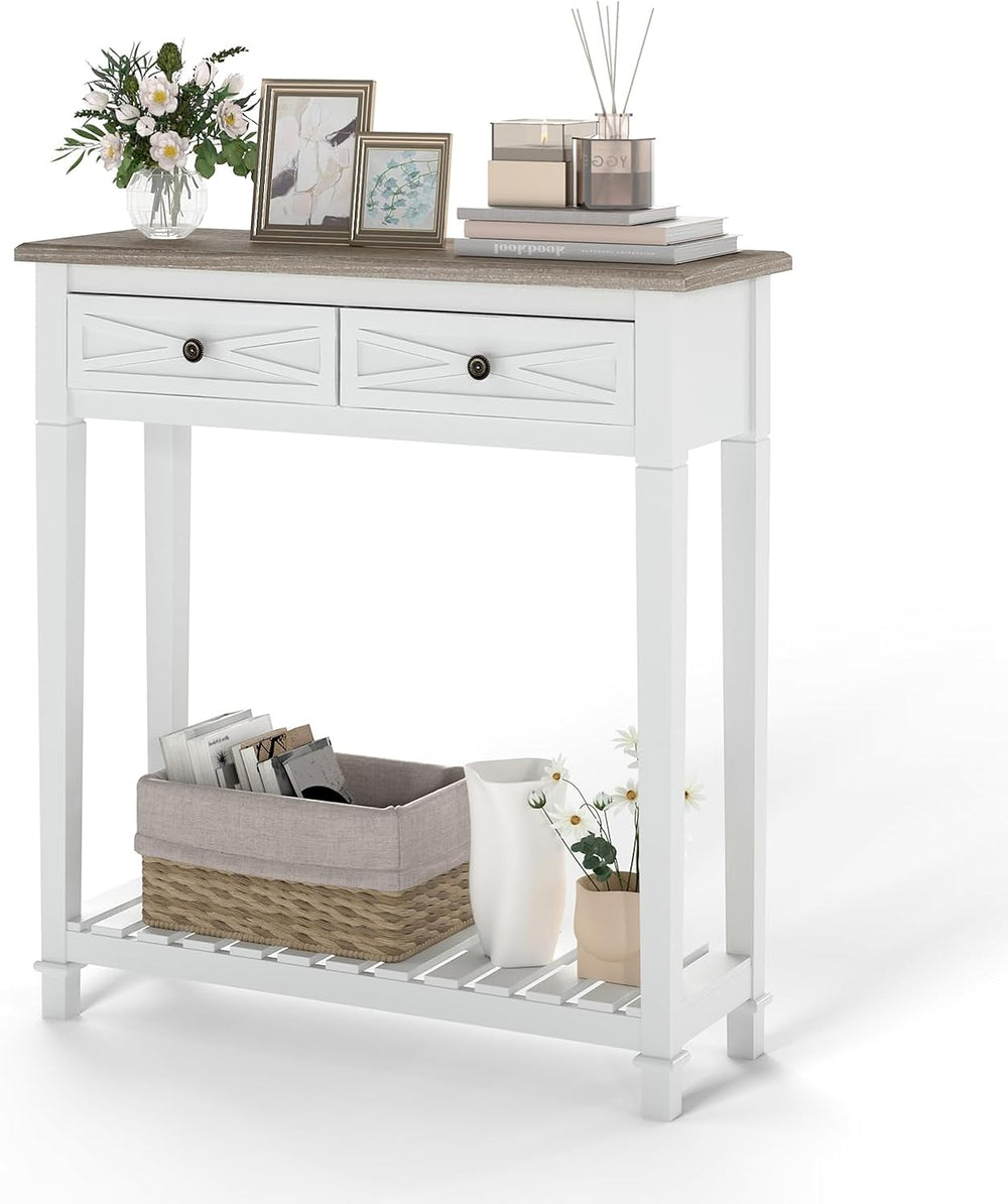 30 Inch Console Table with Drawer and Bottom Shelf for Entryway Black